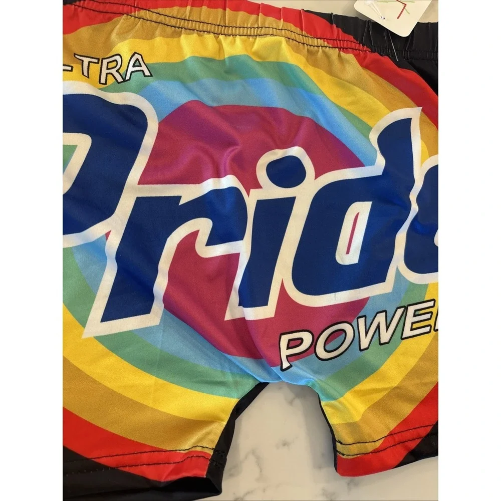 Pride LGBTQ Boxer Briefs Booty Shorts Men SZ LG Black Rainbow Back Pride Power